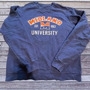 Midland University L Sweatshirt Men Navy Blue Excellent Graphic Est 1883 Crew